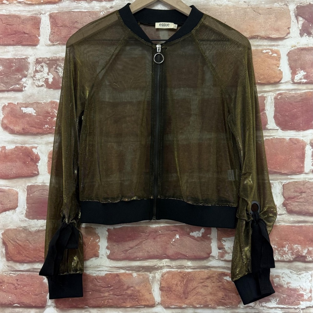 Essue Jacket Women's S Gold Sheer Mesh Going Out Evening Party Lightweight Zip